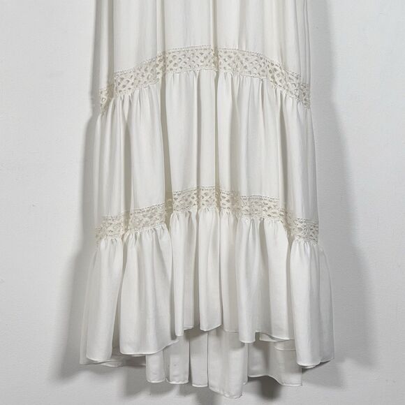 KOBI HALPERIN Claudette Tiered Maxi Dress Women Sz M White Hmmered Sleeveless - Picture 6 of 15
